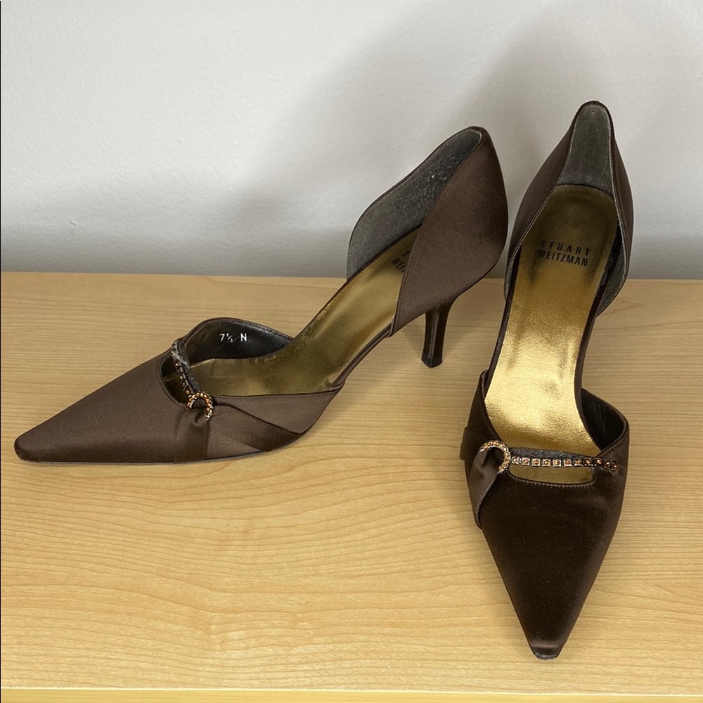 Stuart Weitzman Chocolate Satin Heels